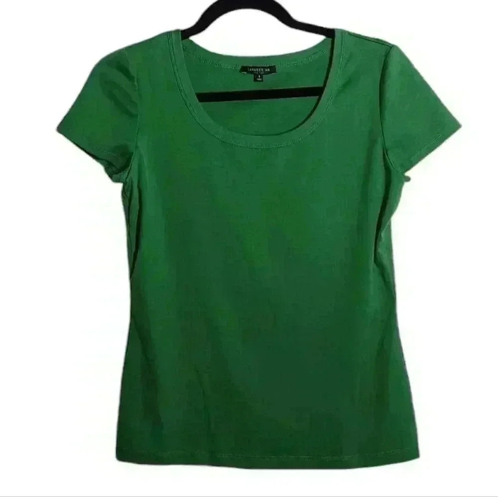 Lafayette 148 New York Modern Short-Sleeve Green Cotton Jersey Tee Size Small